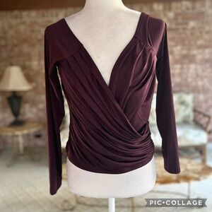 Express Body Contour Plum Crop Ruched Knit Top L